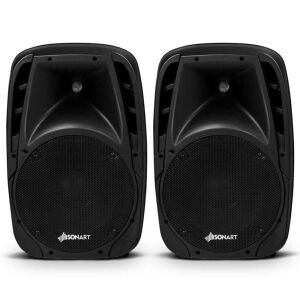 Dual 10" 1600W Powered Bluetooth Mic Speaker Speakers