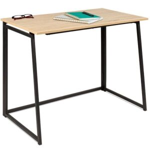 Folding Drop Leaf Office Desk w/ Wood Table Top, Back Shelf - 42in