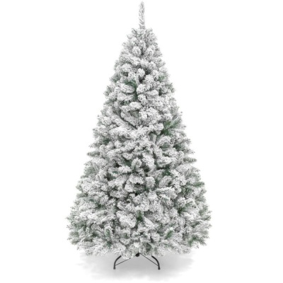 Premium Snow Flocked Artificial Pine Christmas Tree w/ Foldable Metal Base, 4.5ft