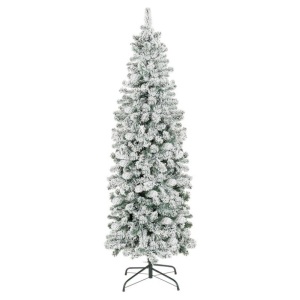 7.5ft Snow Flocked Artificial Pencil Christmas Tree w/ Stand