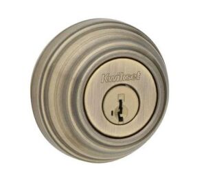 Kwikset Antique Brass Single Cylinder Deadbolt featuring SmartKey Security with Microban Antimicrobial Technology