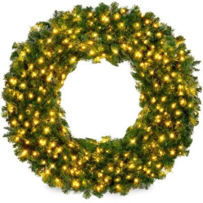 Pre-Lit Artificial Fir Christmas Wreath w/ LED Lights, Plug-In, PVC Tips, 48in