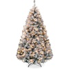 Pre-Lit Snow Flocked Artificial Pine Christmas Tree w/ Warm White Lights, 6ft