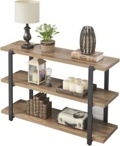 FOLUBAN Industrial Console Sofa Table with 3-Tier Open Shelf, Oak 