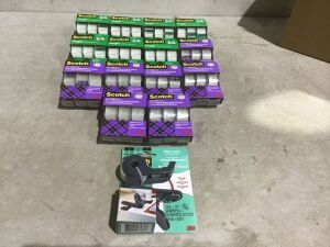 Lot of (14) Scotch Tape, 3 Packs & (1) Clip & Twist Dispenser 