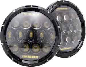 TURBO SII Pair 7 Inch Round Black Led Headlights With DRL Hi/lo Beam