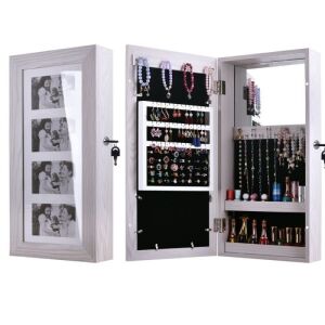 Wall Mounted Mirrored Jewelry Cabinet Armoire 