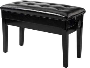 Bonnlo Adjustable Duet Piano Bench with Storage, Black Faux Leather