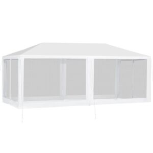 Outsunny 10' x 20' Gazebo Canopy Tent with 4 Removable Mesh Side Walls for Events & Weddings, White