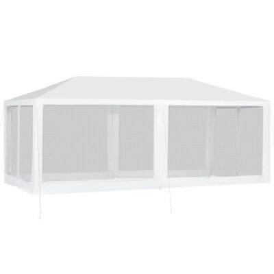 Outsunny 10' x 20' Gazebo Canopy Tent with 4 Removable Mesh Side Walls for Events & Weddings, White
