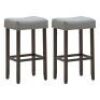 Gray Backless 29 in. Wood Nailhead Saddle Bar Stool with Fabric Seat, Set of 2&nbsp;
