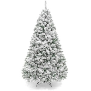 4.5ft Premium Snow Flocked Artificial Pine Christmas Tree w/ Foldable Metal Base