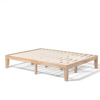 Lot of (2) Queen Size 14'' Wooden Bed Frame Mattress Platform Wood Slats Support Natural