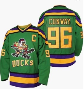 Mighty Ducks 96 Charlie Conway Stitched Ice Hockey Jersey, Size L, Few Black Spots