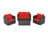 Black 4-Piece Wicker Patio Conversation Set with Red Cushions