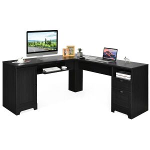 L-Shape Modern Corner Computer Desk Writing Table w/ Drawers 