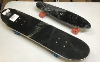 Lot of (2) Complete Skateboards,&nbsp;&nbsp;(1) Standard Skateboard with Galaxy Desgin and&nbsp;Flashing Wheels, (1) Black Penny Deck - New with Minor Damage, See Pics