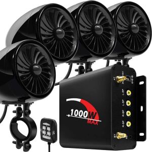 Aileap 1000W 4 Channel Motorbike Amplifier 4" Full Range Waterproof Bluetooth Motorcycle Stereo Speakers Audio System with AUX USB SD FM Radio for 1-1.5" Handlebar Harley Cruiser ATV UTV 