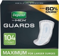 Lot of (3) Depend for Men Incontinence Guards, Maximum Absorbency, 104 ct - New