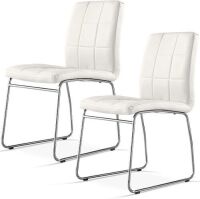 Modern Dining&nbsp;Chairs with Faux Leather Padded Seat Back in Checkered Pattern and Sled Chrome Legs, Set of 2