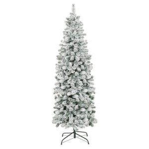 Snow Flocked Artificial Pencil Christmas Tree w/ Stand, 7.5ft