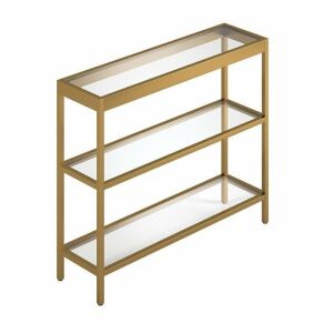 36" Brass Metal/Glass Console Table