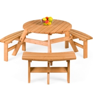 6-Person Circular Wooden Picnic Table w/ Benches, May Be Missing Hardware