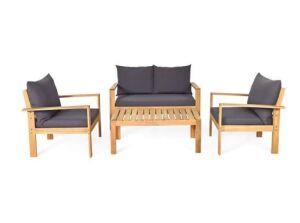 Natural 4-Piece Acacia Wood Patio Conversation Set Loveseat Sofa with Dark Gray Cushions