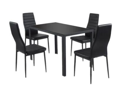 5-Piece Metal Rectangle Glass Top Black Bar Table Set