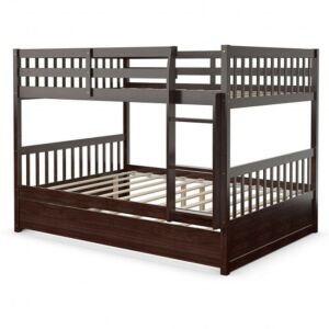 Full Over Full Bunk Bed Platform Wood Bed - Half Brown/Half White 