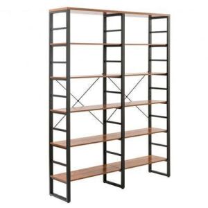 80.7'' Double Wide 6-Shelf Bookcase Industrial Metal Storage Shelf