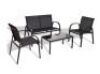 Black 4-Piece Metal Patio Conversation Set with Glass Top Coffee Table