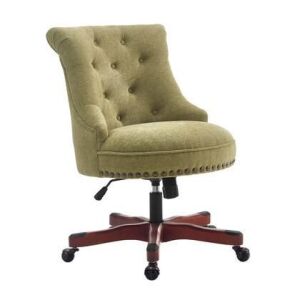 Sinclair Collection Office Chair with Antique Bronze Nailheads, Pine Wood Frame and Polyester Upholstery in Green