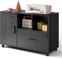 DEVAISE 1-Drawer Wood Lateral Filing Cabinet on Wheels, Printer Stand with Open Storage Shelves