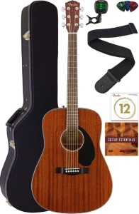 Fender CD-60S Solid Top Dreadnought Acoustic Guitar - All Mahogany Bundle with Hard Case, Tuner, Strap, Strings, Picks, Austin Bazaar Instructional DVD, and Polishing Cloth. NEW