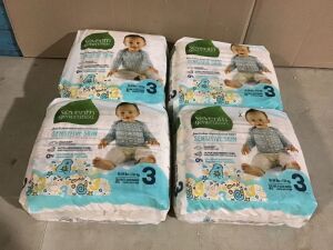 Lot of (4) Seventh Generation Free & Clear Sensitive Skin Baby Diapers, Size 3, 31 ct 