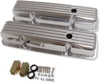 DEMOTOR PERFORMANCE Finned Tall Polished Aluminum Valve Covers with Holes for SBC Small Block Chevy 283