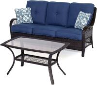 Hanover&nbsp;Orleans 2 Piece Patio Set, Navy Blue - No Glass Table Top&nbsp;