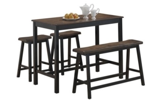 Solid Wood Counter Height Table Set w/ Bench & Two Saddle Stools
