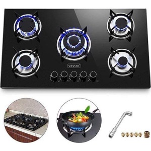 VEVOR 36" x 21" Built in 5 Burner Gas Stove Tempered Glass Cooktop with Liquid Propane Conversion Kit Thermocouple Protection - Appears New 