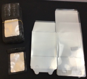 Bundle of Holographic Bags & 6" Clear Plastic Foldable Boxes