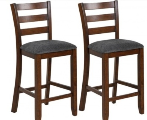 2Pcs Counter Height Chairs With Fabric Seat & Rubber Wood Legs