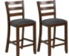 2Pcs Counter Height Chairs With Fabric Seat & Rubber Wood Legs