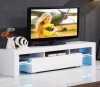 Entertainment Center with LED Shelf and Drawers, White