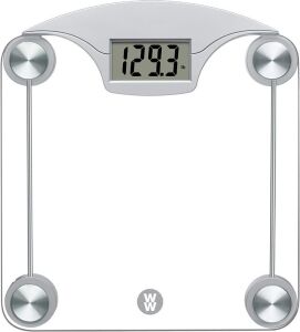 WW Scales by Conair Digital Glass Weight Scale with Contemporary Silver Finish Bathroom Scale, 400 Lbs. Capacity 