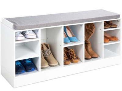 Shoe Storage Rack Bench w/ Padded Seat, 10 Cubbies - 46in, White