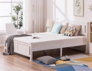 Wood Platform Bed with Headboard, White