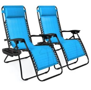 Set of 2 Adjustable Zero Gravity Patio Chair Recliners w/ Cup Holders