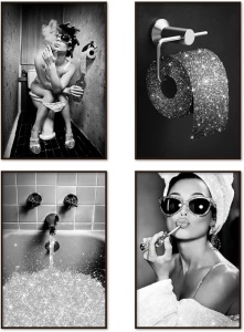 Set of 4 Bathroom Decor Wall Art Prints, 8x12