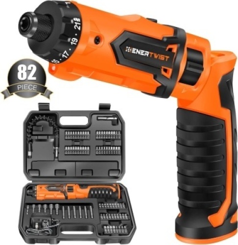 8V 10Nm Electric Cordless&nbsp;Screwdriver Set w/ 82 Accessory Kit, Charger, Carrying Case